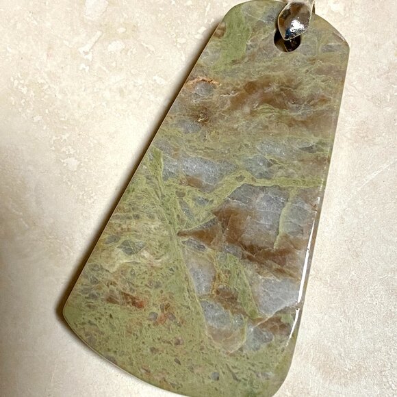 Natural Earthy Gogunjula Jasper Pendant, Large Genuine Green Gemstone Pendant - Picture 3 of 10